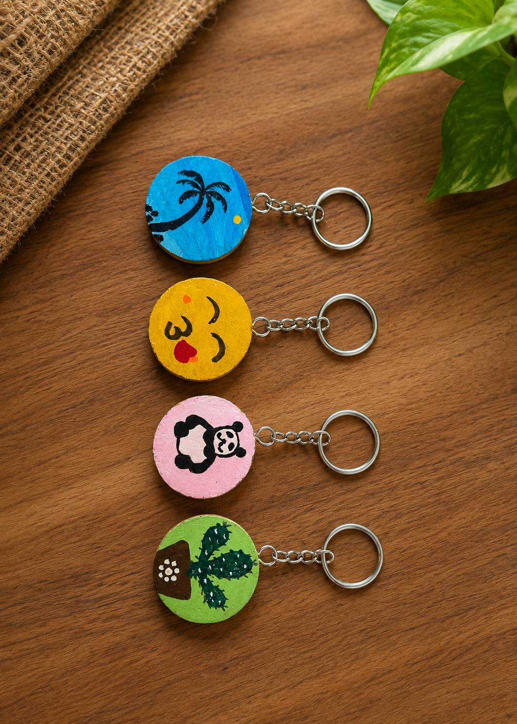 Hand-Painted Wooden Keychain Set