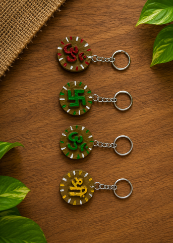 Handmade Spiritual Wooden Keychain Set