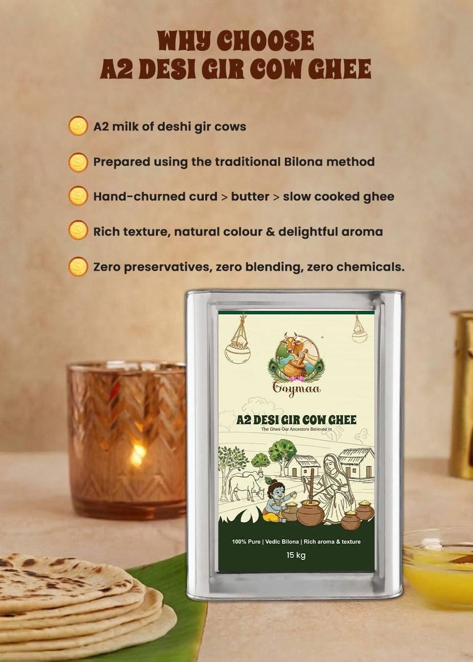 A2 Gir Desi Ghee 15 litres